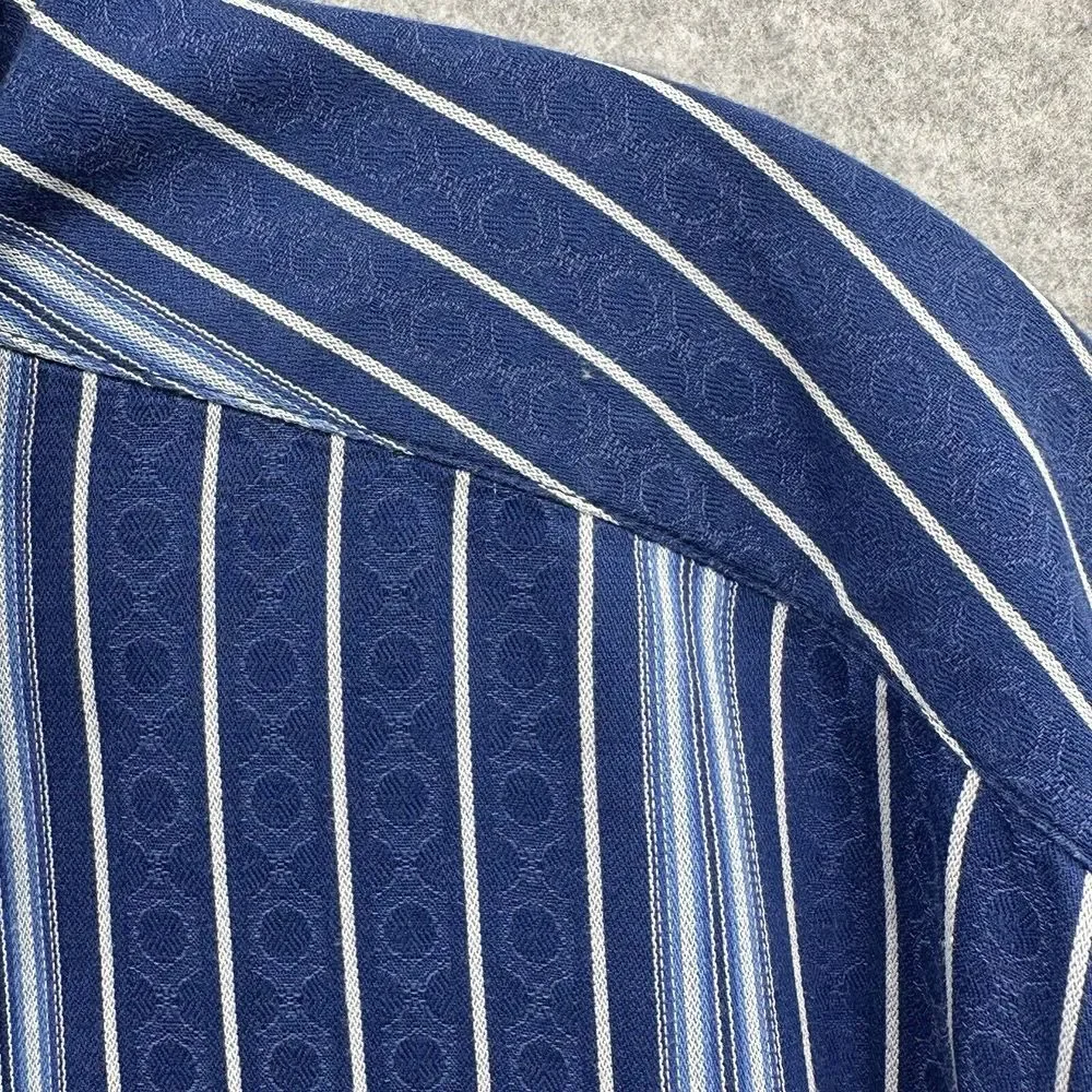 Robert Graham Old Money Size Medium Flip Cuff Blue Striped Button Up Shirt Top‎